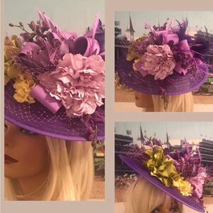 Bold Purple Floral Fascinator Hat with Pink and Yellow Accents